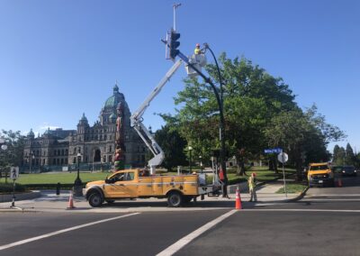 Raylec truck working in front of Victoria legislature